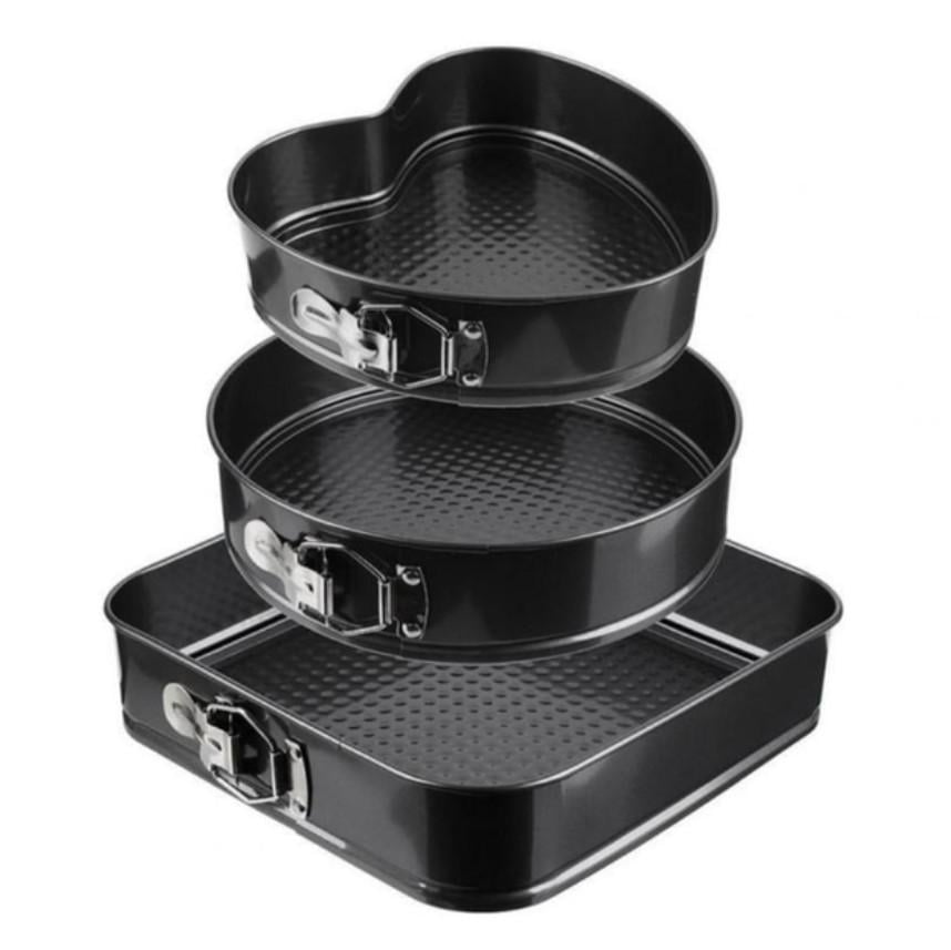 Набор форм для выпечки Unique Круг/Квадрат/Сердце фигурные металлические разъемные 3 шт. 24/26/28 см (29519142)