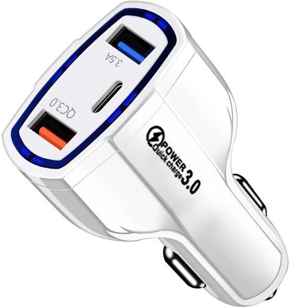Зарядное устройство автомобильное TRw 2USB Type-C PD35W QC 3.0 White (HP050554)