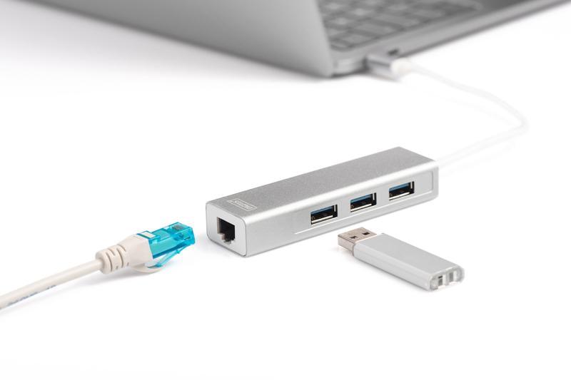 Концентратор Digitus USB-C USB 3.0 3 Port Hub/Gigabit Ethernet Серебристый (30371221) - фото 7