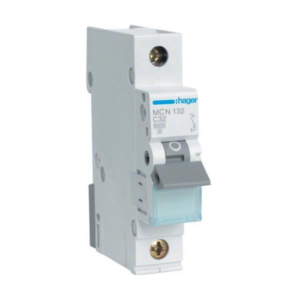 Автоматичний вимикач Hager 1 полюс 6 kA тип C 32A MCN132 (74257)