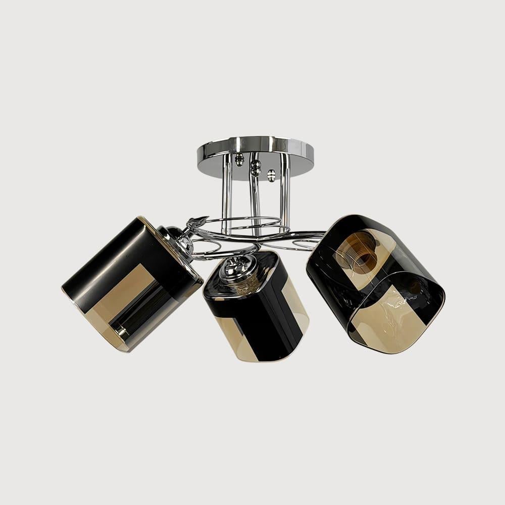 Люстра потолочная Light House LNF-17571/3 C CH на 3 квадратные черно-янтарные плафоны Хром