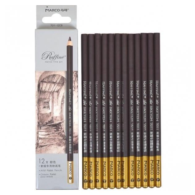 Набір пастельних олівців soft Marco Raffine круглий колір-сепія 12 шт.