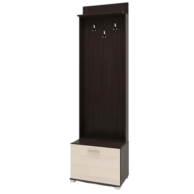 Вешалка для прихожей Эверест Бриз с тумбой для обуви 60х210 см Венге темный/Дуб молочный