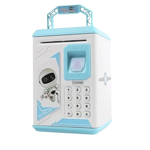 Сейф-копилка Robot Bodyguard с отпечатком пальца кодовым замком и купюроприемником Голубой