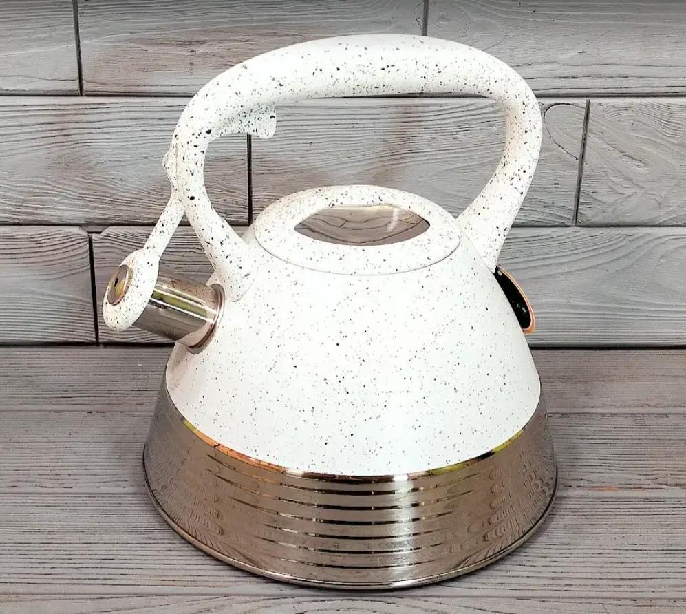 Чайник с свистком для индукционной плиты Edenberg EB-8827 3 л мраморное покрытие Белый (2530557716)