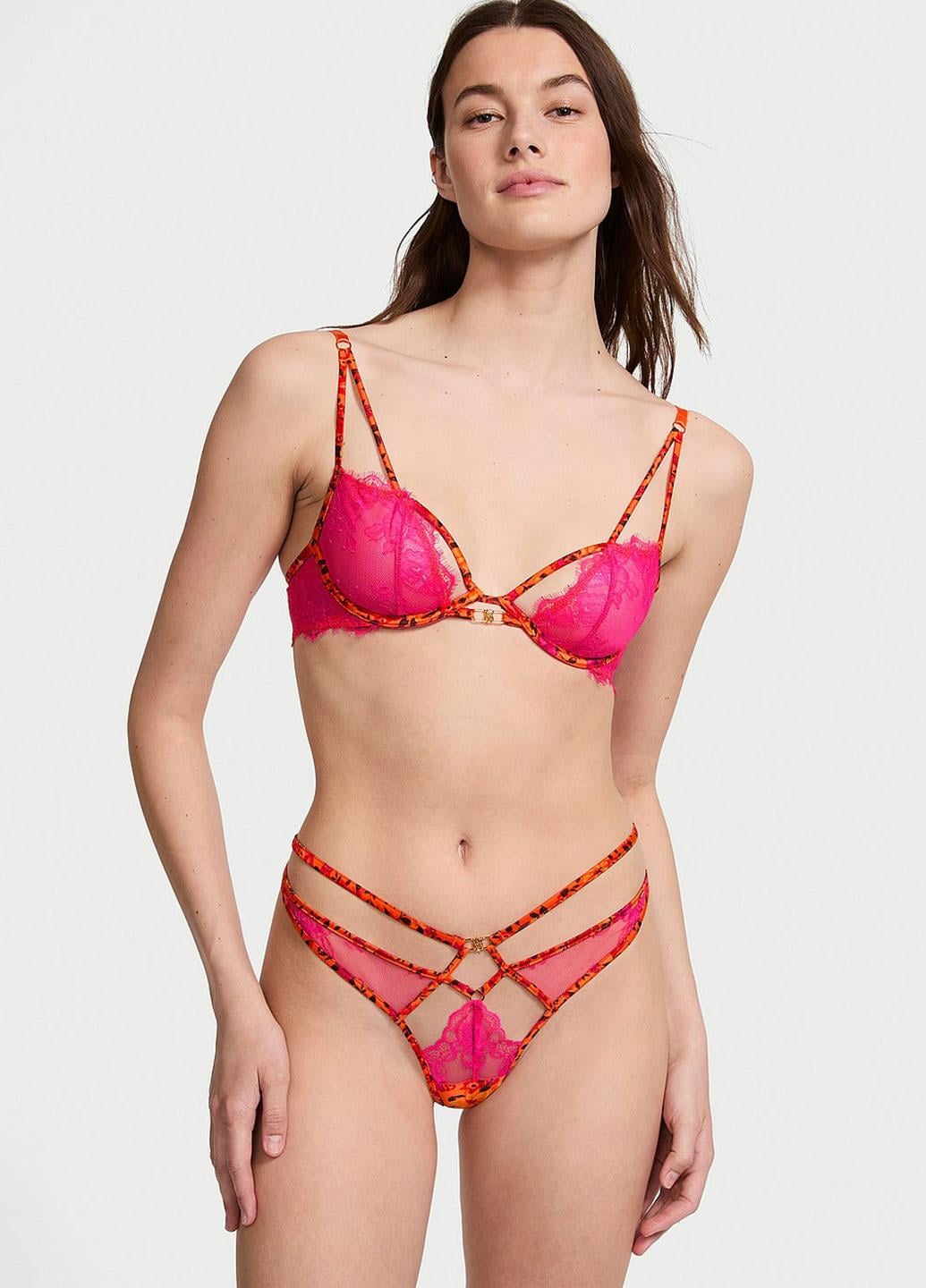 Комплект мереживний бюстгальтер та стрінги Victoria's Secret Very Sexy Tropical Satin Lace р. 34C/M Різнокольоровий (0415606QD534C/M)
