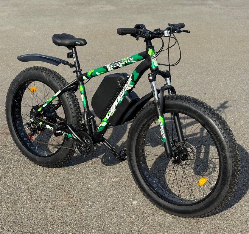Велосипед с Е-комплектом Crossover Green 26х4,0" 2025 48 В 1200 Вт MXUS 15 Ah до 55 км запас хода дисплей LSD-10
