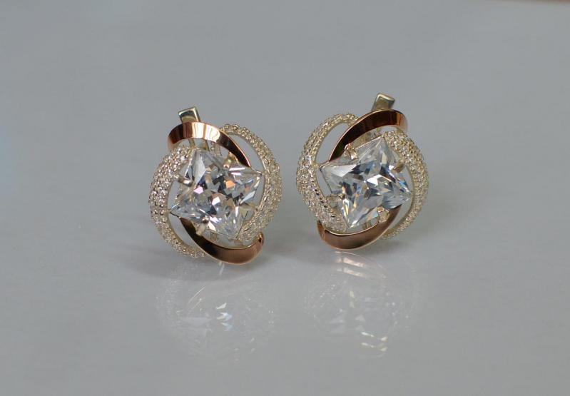 Серебряные серьги Sil с золотыми накладками 130s-11 Прозрачный (Sil-742)