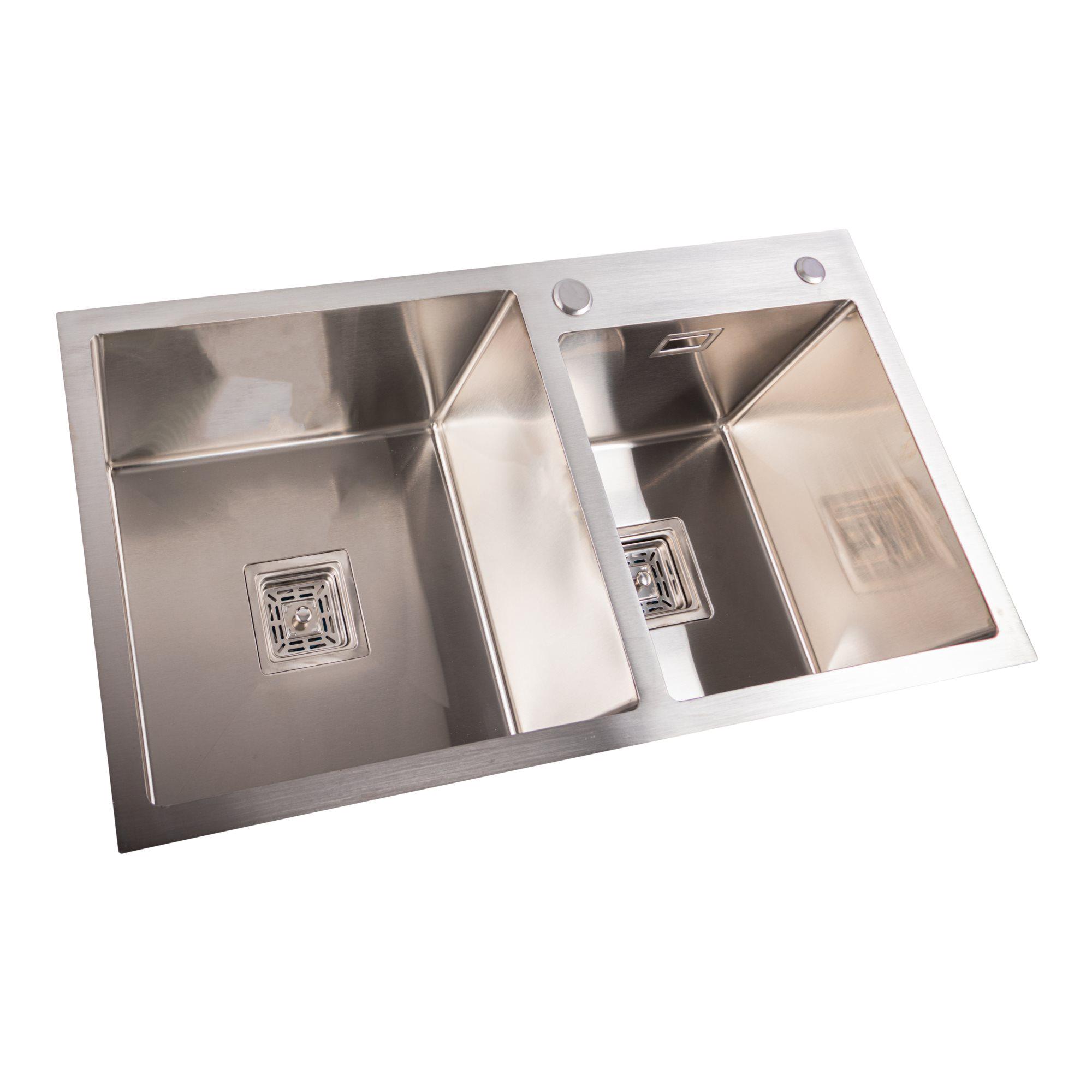Мойка для кухни Platinum Handmade HDB на две чаши/квадратный сифон 3.0/1.0 780х430х230 мм (26482988)