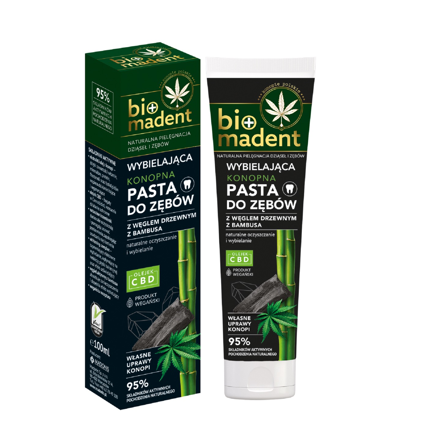Зубная паста Bio Madent органическая отбеливающая с маслом конопли и бамбуковым углем 100 мл (38000269)