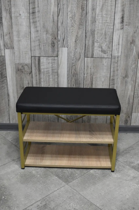 Банкетка для взуття металева з м'яким сидінням 32х47х60 см Чорний (28375242)