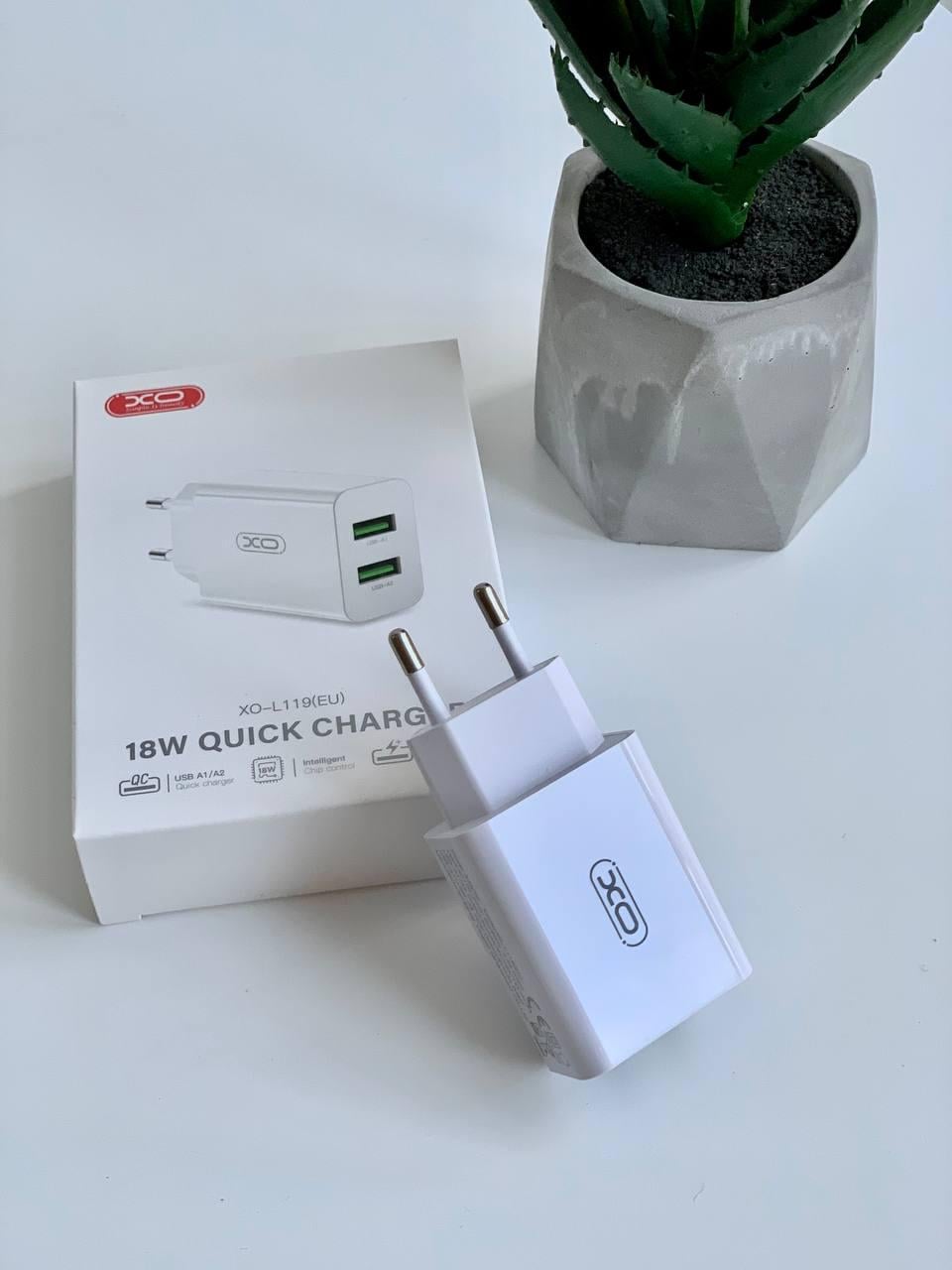 Мережевий зарядний пристрій XO L119 Micro 2USB QC18W швидка зарядка (12403716) Мережевий зарядний пристрій XO L119 Micro 2USB QC18W швидка зарядка (12403716)