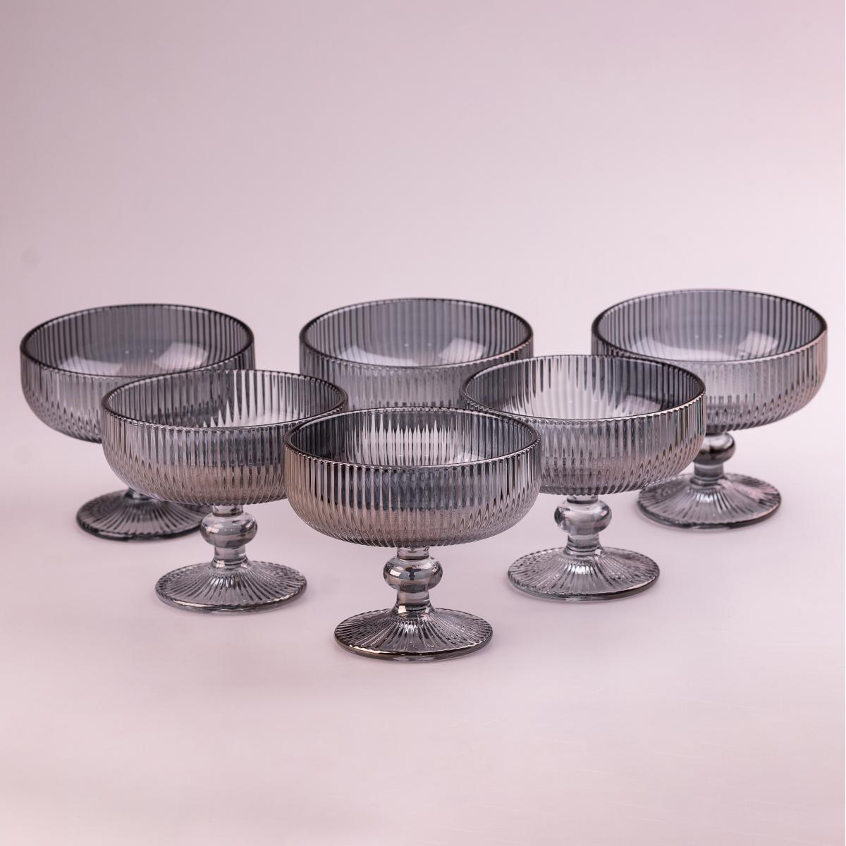 Креманки фигурные ребристые из толстого стекла 6 шт. Серый (HP7117G)