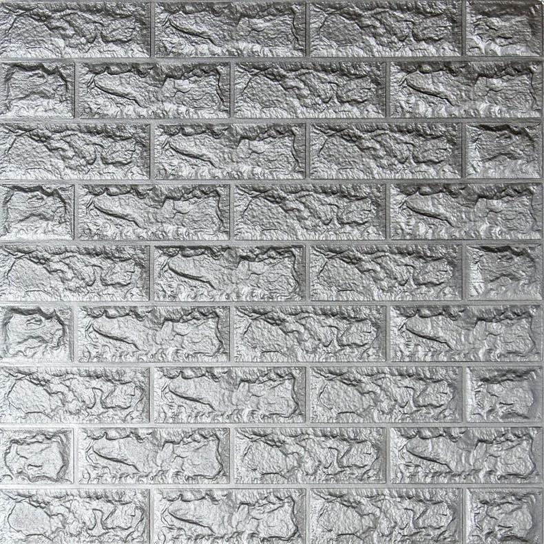Панель самоклеящиеся 3D Sticker Wall звукоизоляционная 700x770x7 мм кирпич Серебряный