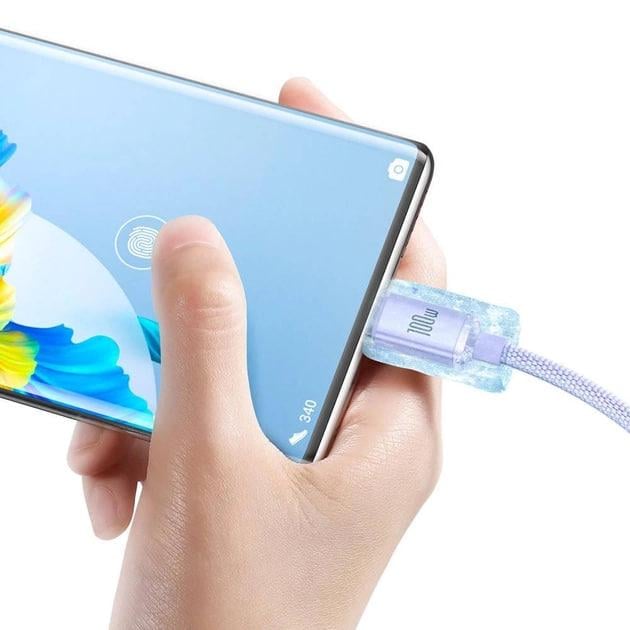 Кабель для швидкого заряджання BASEUS Crystal Shine Series USB For Type-C 100 W 5 A 2 м Purple (CAJY000505) - фото 11 Кабель для швидкого заряджання BASEUS Crystal Shine Series USB For Type-C 100 W 5 A 2 м Purple (CAJY000505) - фото 11