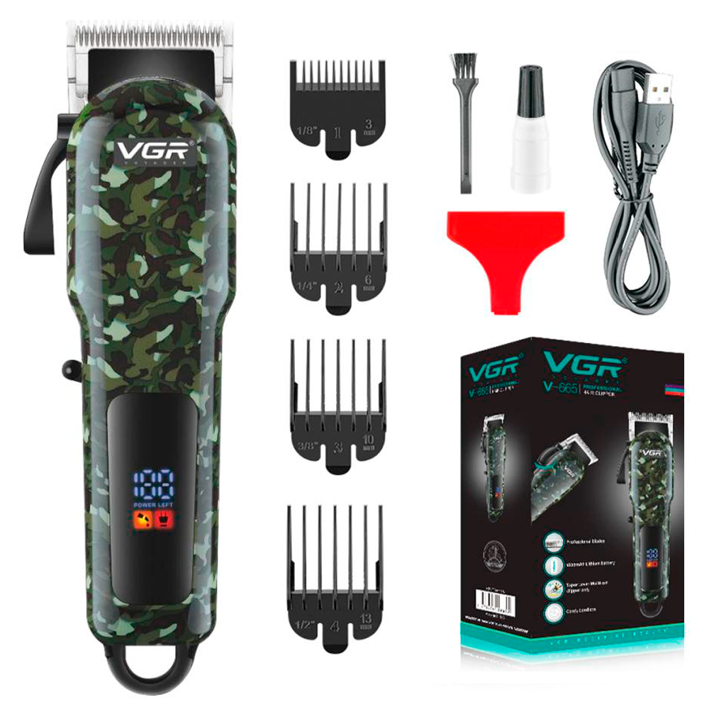 Машинка аккумуляторная для стрижки VGR V-665 с 4 насадками и LED дисплеем (2447948224)