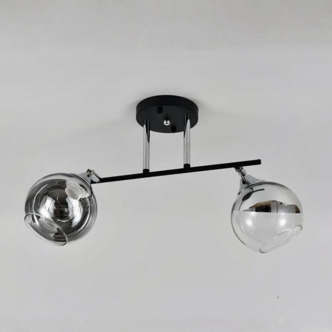 Люстра Sirius с двумя стеклянными плафонами под лампу Е27 Черный/Хром (V05-2 BK+CH)
