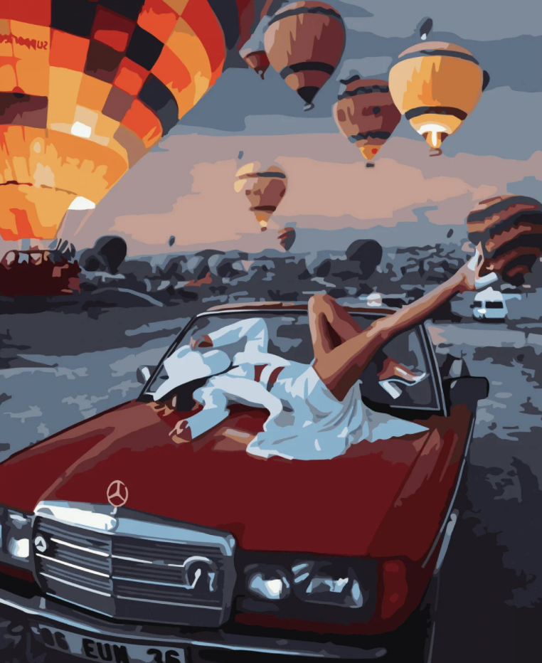 Картина по номерам Strateg Премиум На капоте мерседеса с лаком и уровнем 40x50 см (SY6745)