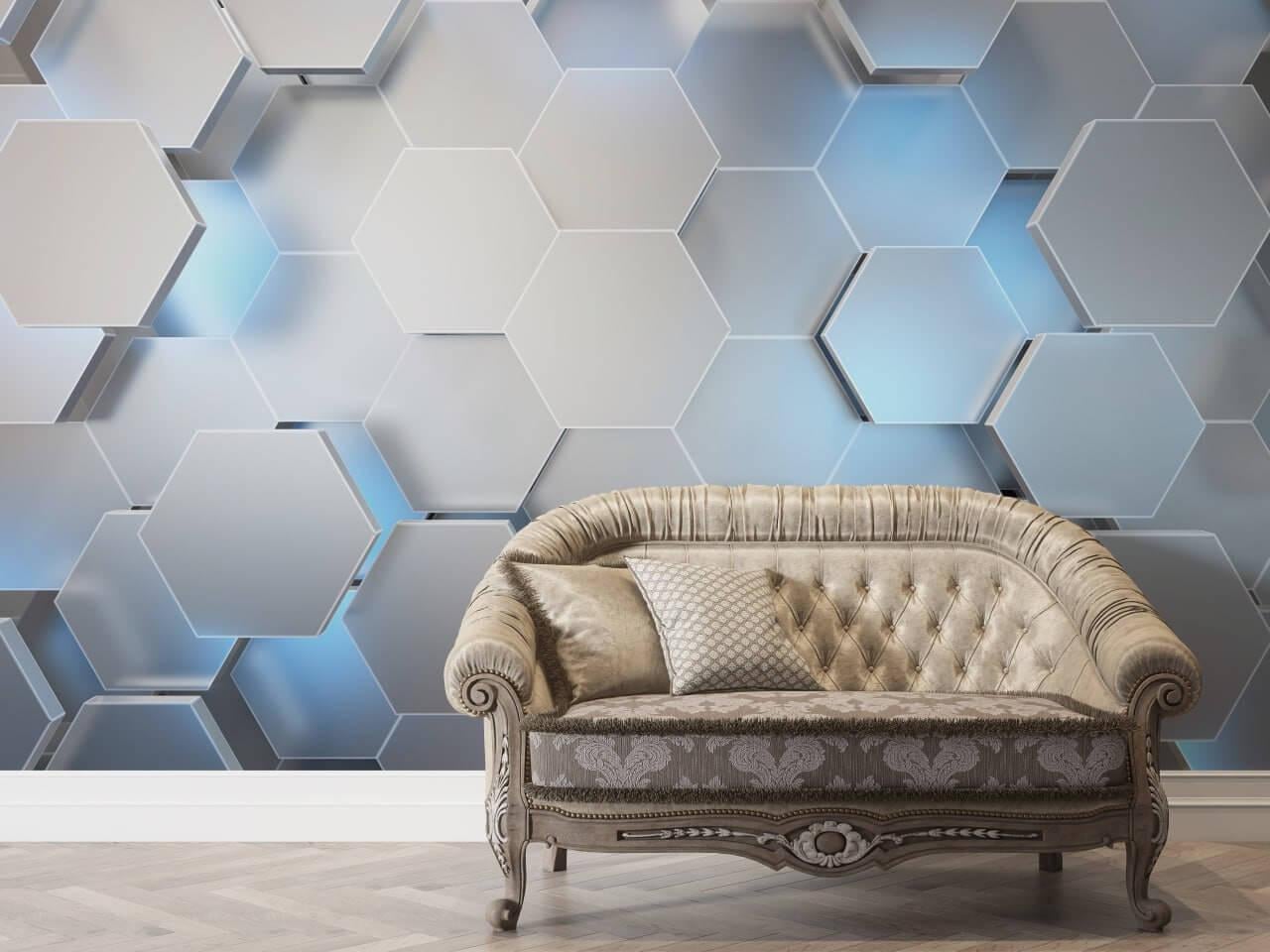 Фотообои флизелиновые Styleo Print-walls 3D Голубые соты 007 300х250 см (Pw-007/2)