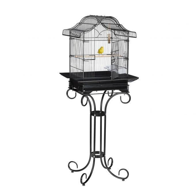 Клетка для канареек Relaxdays с круглой крышей 2 кормушками на подставке легкая 56x41x36,5 см Черный