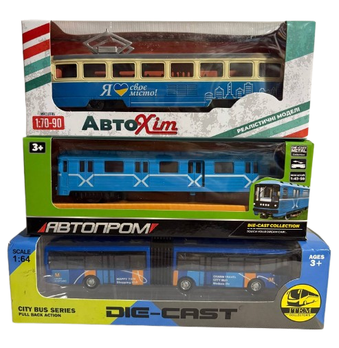 Вагон метро трамвай и автобус металлопластиковые инерционные (1778)