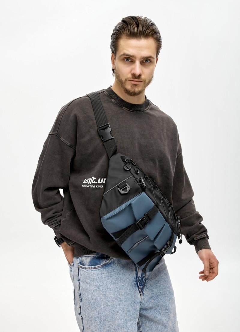 Сумка-бананка мужская под ноутбук Sambag Urban Pro 46×26 см Черно-синий (51411215m)