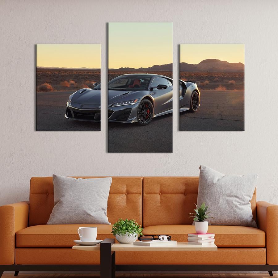 Картина на холсте триптих Серый суперкар Acura NSX Type S 96x60 см (1278-32)