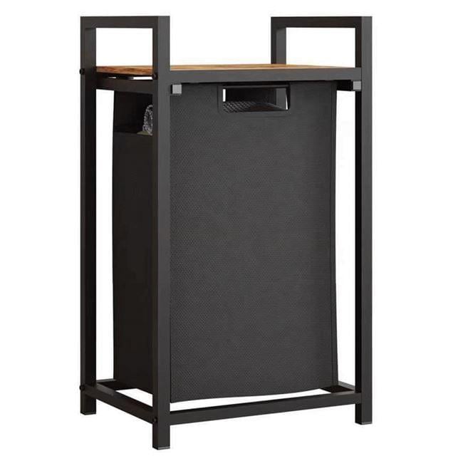 Кошик для білизни металевий/висувний з дерев'яною полицею 50x32,5x71 см 45 л Чорний (31115793)