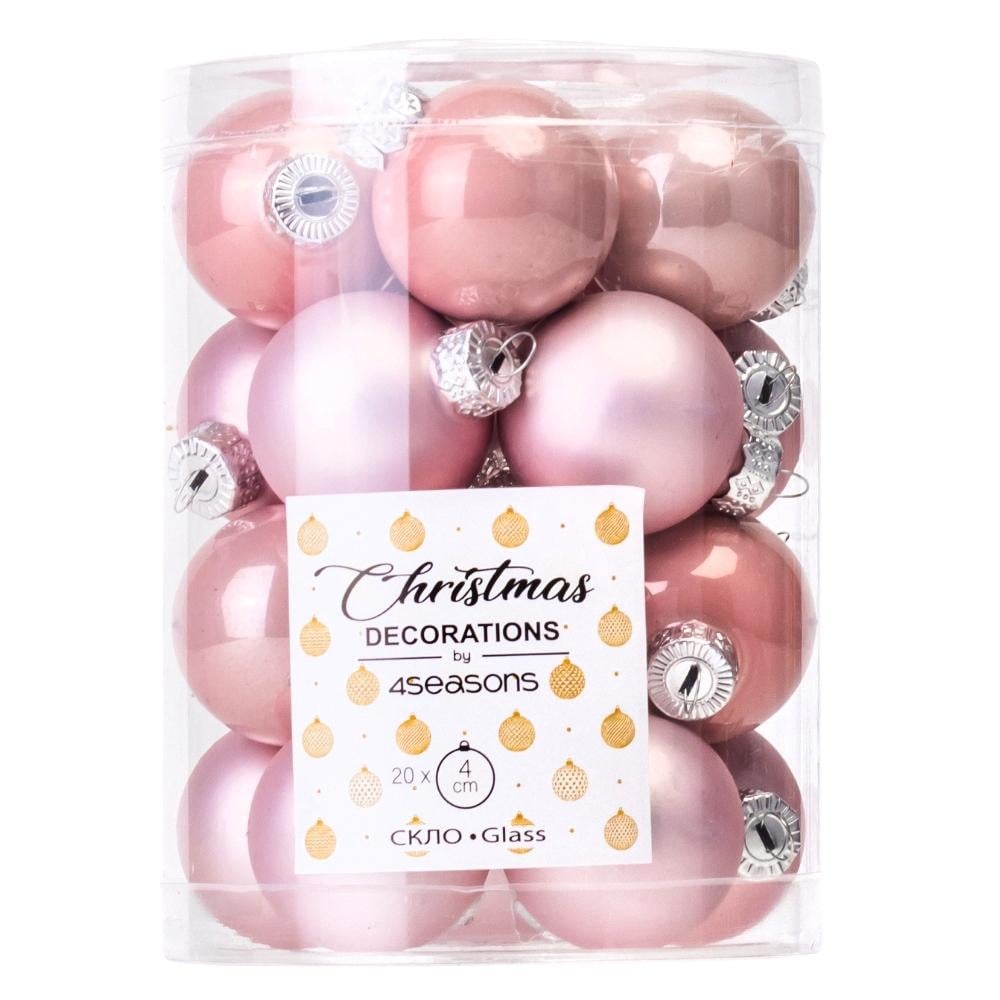 Набор елочных шаров стеклянных Волшебный сезон 4 см 2 набора по 20 шт. Розовый (6024-005)