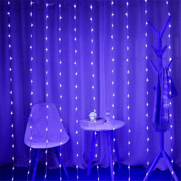 Светодиодная гирлянда штора "Капля росы" 2х2 м 160 LED от USB нить на проволоке пульт ДУ Copper Wire Мульти