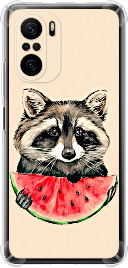 Чехол на Xiaomi Poco F3 Енотик с арбузом (4605sp-2280-42517)