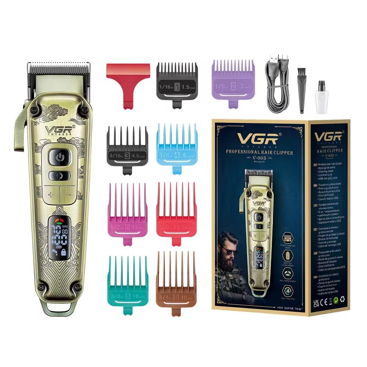 Машинка для стрижки волосся та бороди VGR V-005 акумуляторна 8 насадок (ML-04366)