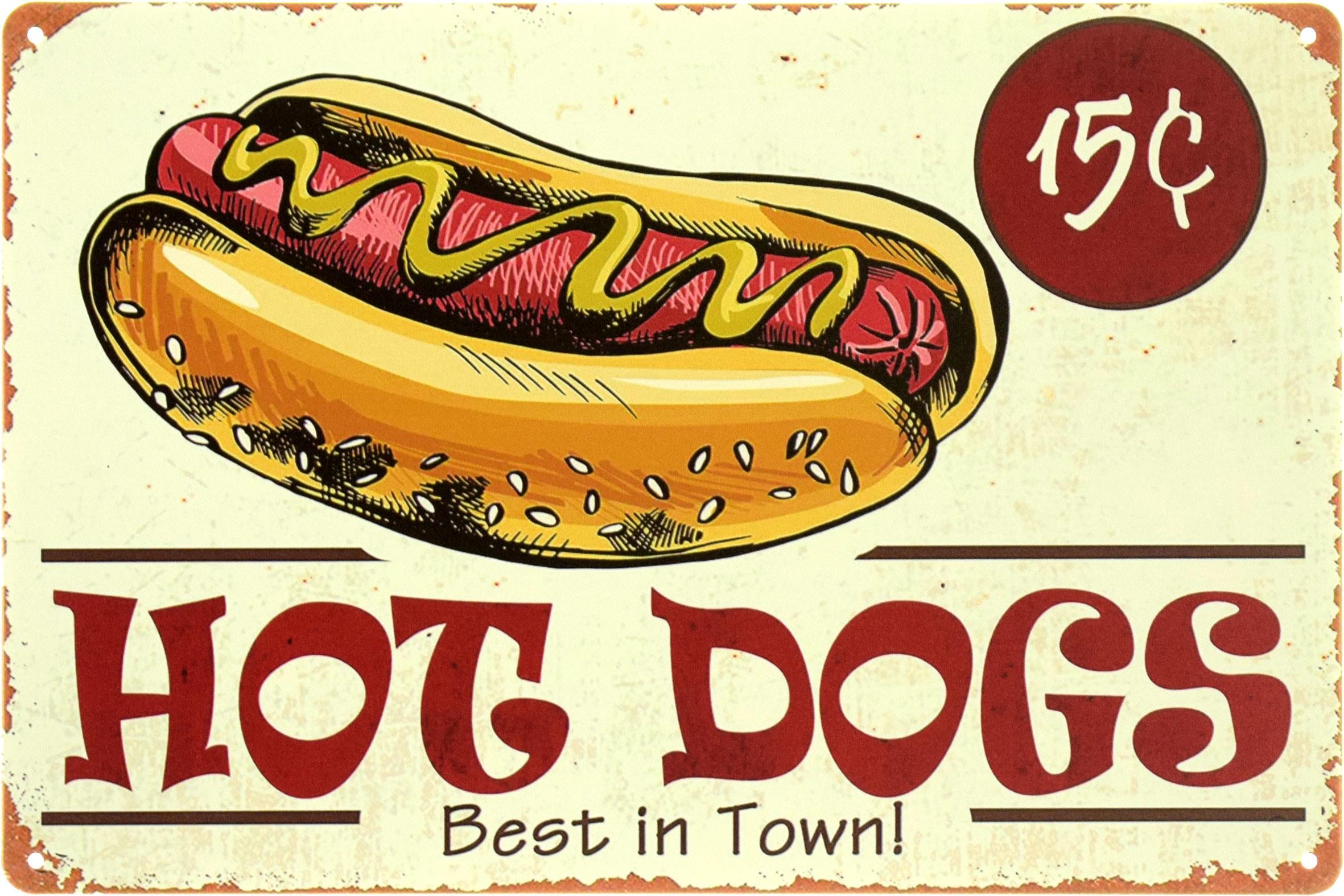 Табличка металлическая "Hot Dogs Best In Town" 20x30 см (ms-104069)