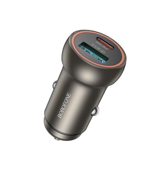 Зарядное устройство для телефонов автомобильный Borofone BZ32A Fresh PD30W+QC3.0 car charger metal gray (26411)