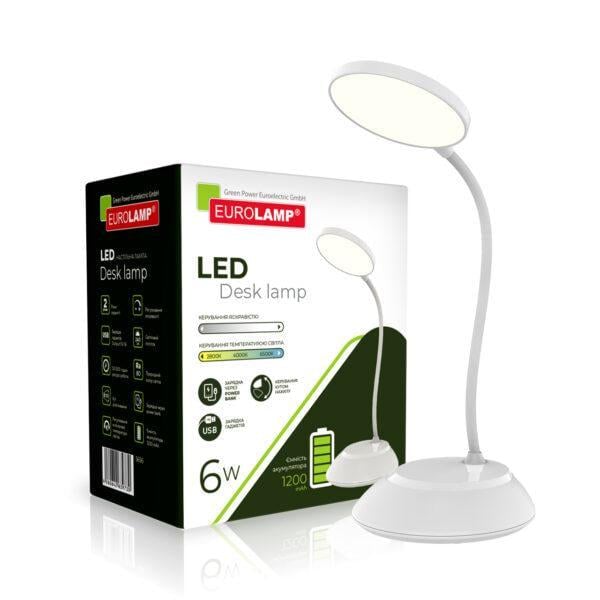 Світильник настільний LED Eurolamp Smart Dimmable USB/Battery 6 Вт 2800-6500K Білий (24549499)