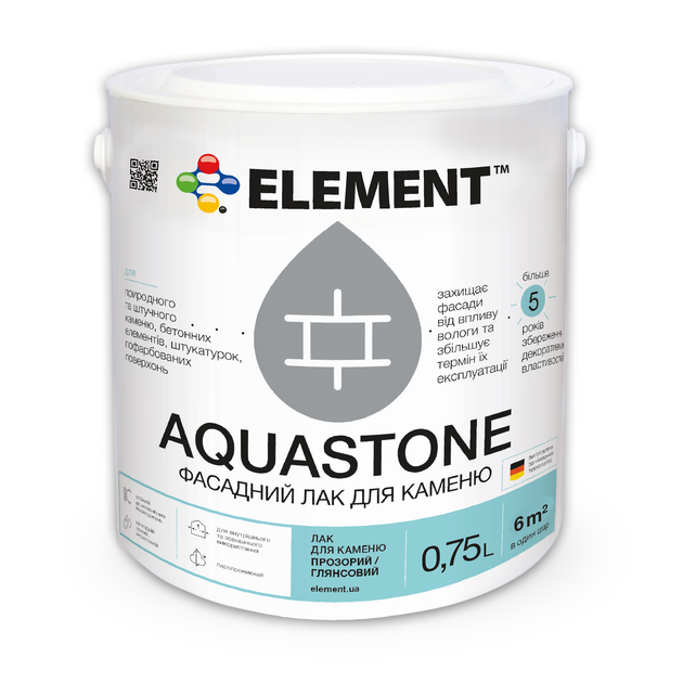 Лак для камня защитный ELEMENT Aquastone для минеральных поверхностей эффект мокрого камня 0,75 л Прозрачный (1806633943)