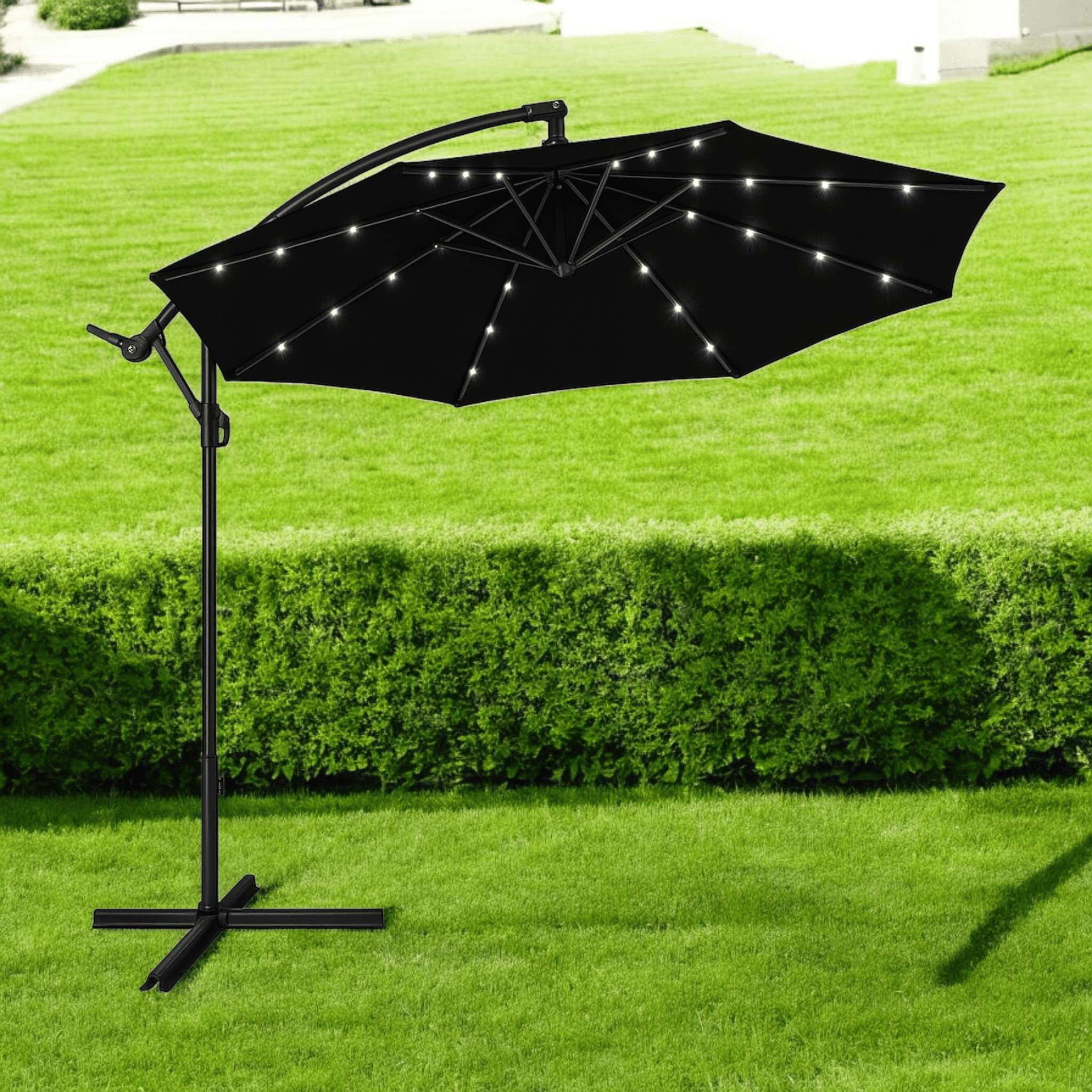 Садовый зонт WCG из полиэстера 160G стальной рамой LED-подсветка на солнечной панели с чехлом 3,5 м Черный (W-7035BL1) - фото 1 Садовый зонт WCG из полиэстера 160G стальной рамой LED-подсветка на солнечной панели с чехлом 3,5 м Черный (W-7035BL1) - фото 1