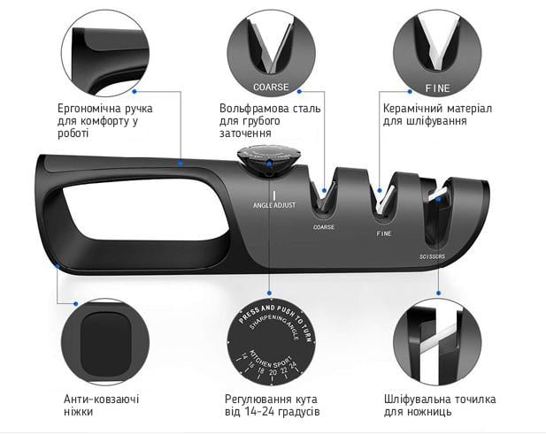 Точилка для ножів та ножниць з регулюванням нахилу Zally RM-023 Adjustable Angle Knife Sharpener - фото 2