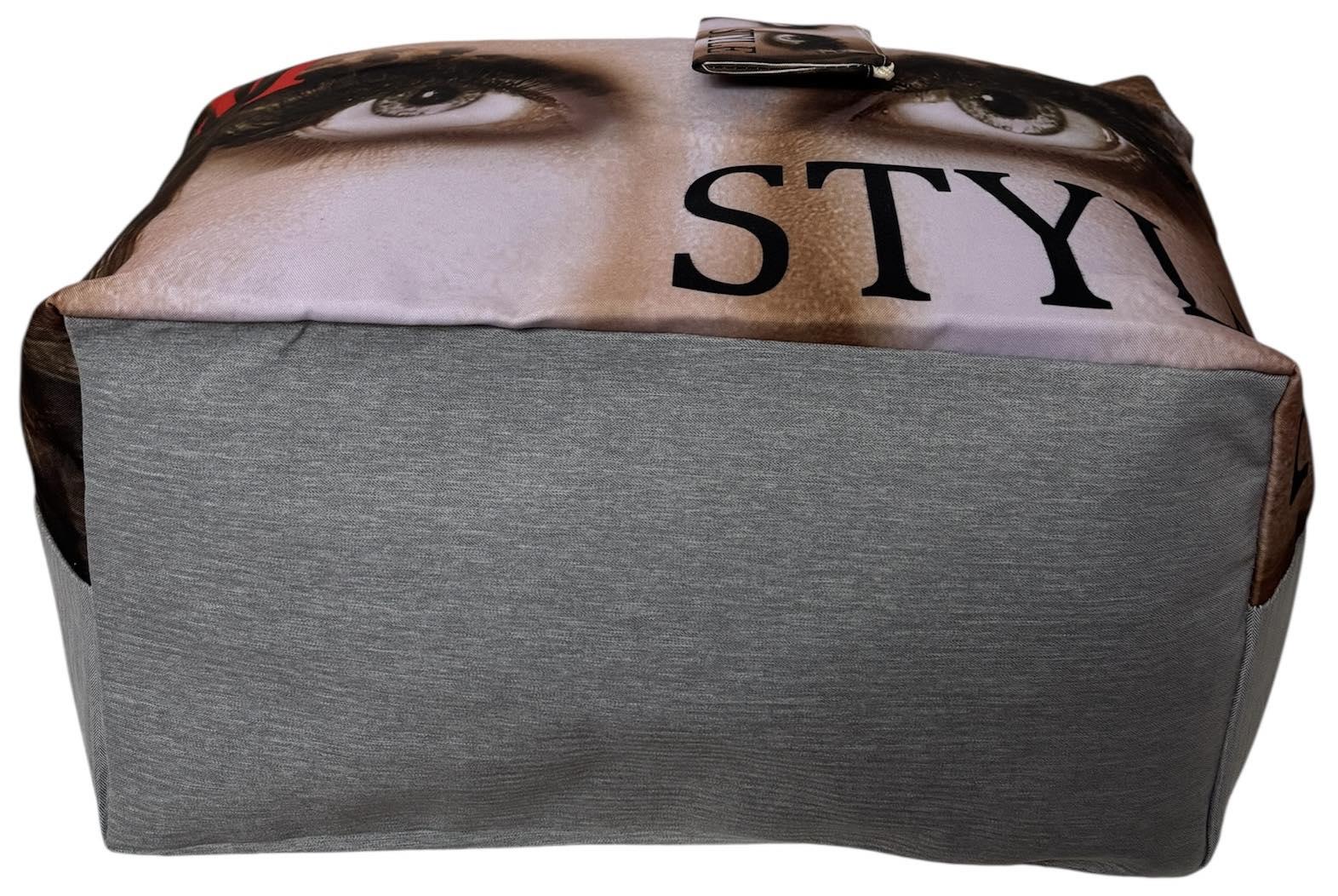 Сумка пляжна жіноча з тканини на блискавці 20-50 см Сірий з бежевим - фото 4