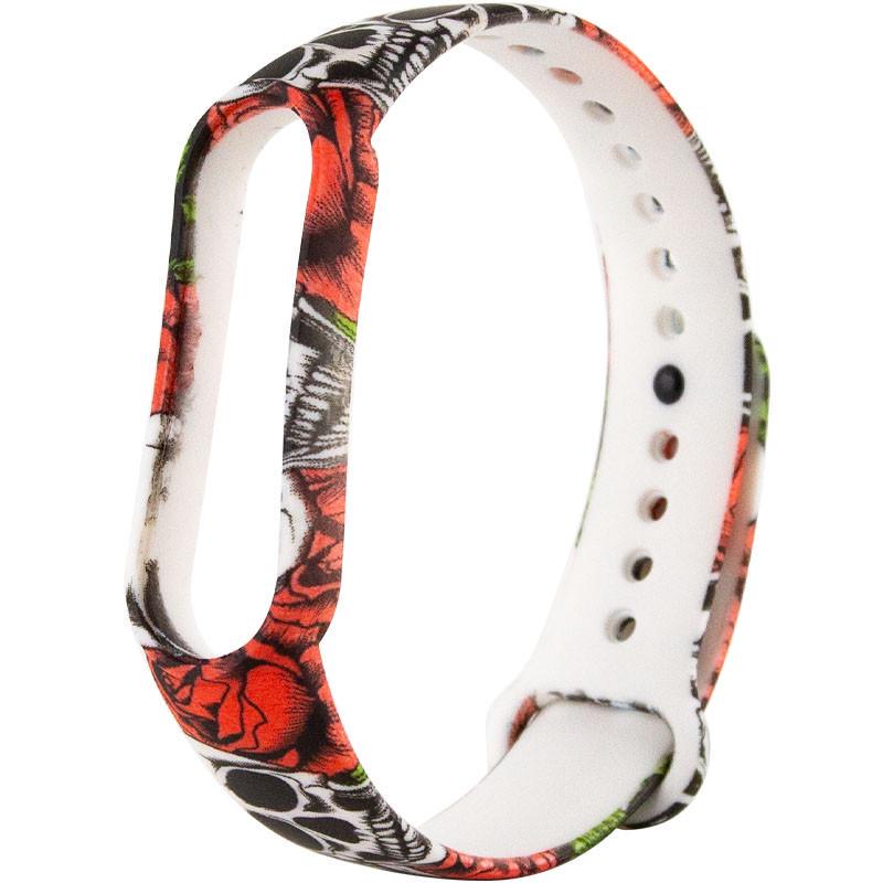 Ремінець силіконовий для Xiaomi Mi Band 5/6 Черепи и троянди/Червоний (00000037970_44)