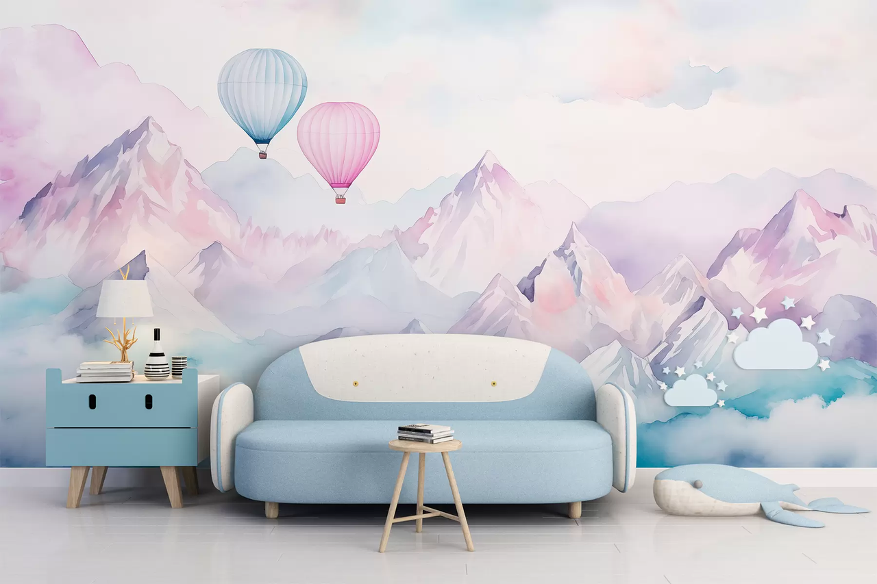 Фотообои флизелиновые Styleo Воздушные шары над горами w01786v1 350х270 см Разноцветный