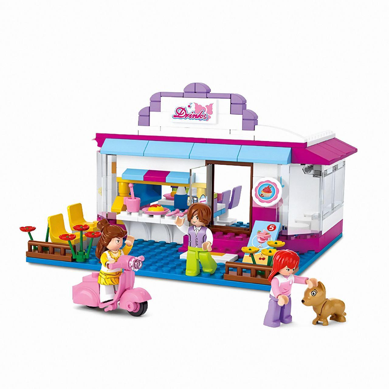 Конструктор Sluban M38-B0528 "Кафе с фигурками мотороллером и собачкой" 226 деталей