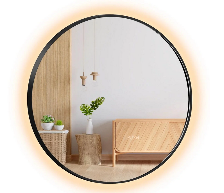 Зеркало с LED подсветкой стены круглое La Mir модель Adeo в черной раме ПВХ c датчиком движения 80х80 см (26213388080-frame)