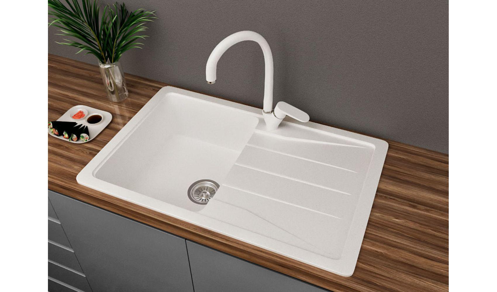 Кухонна мийка Lexona Ultra гранітна з краном Білий - фото 2