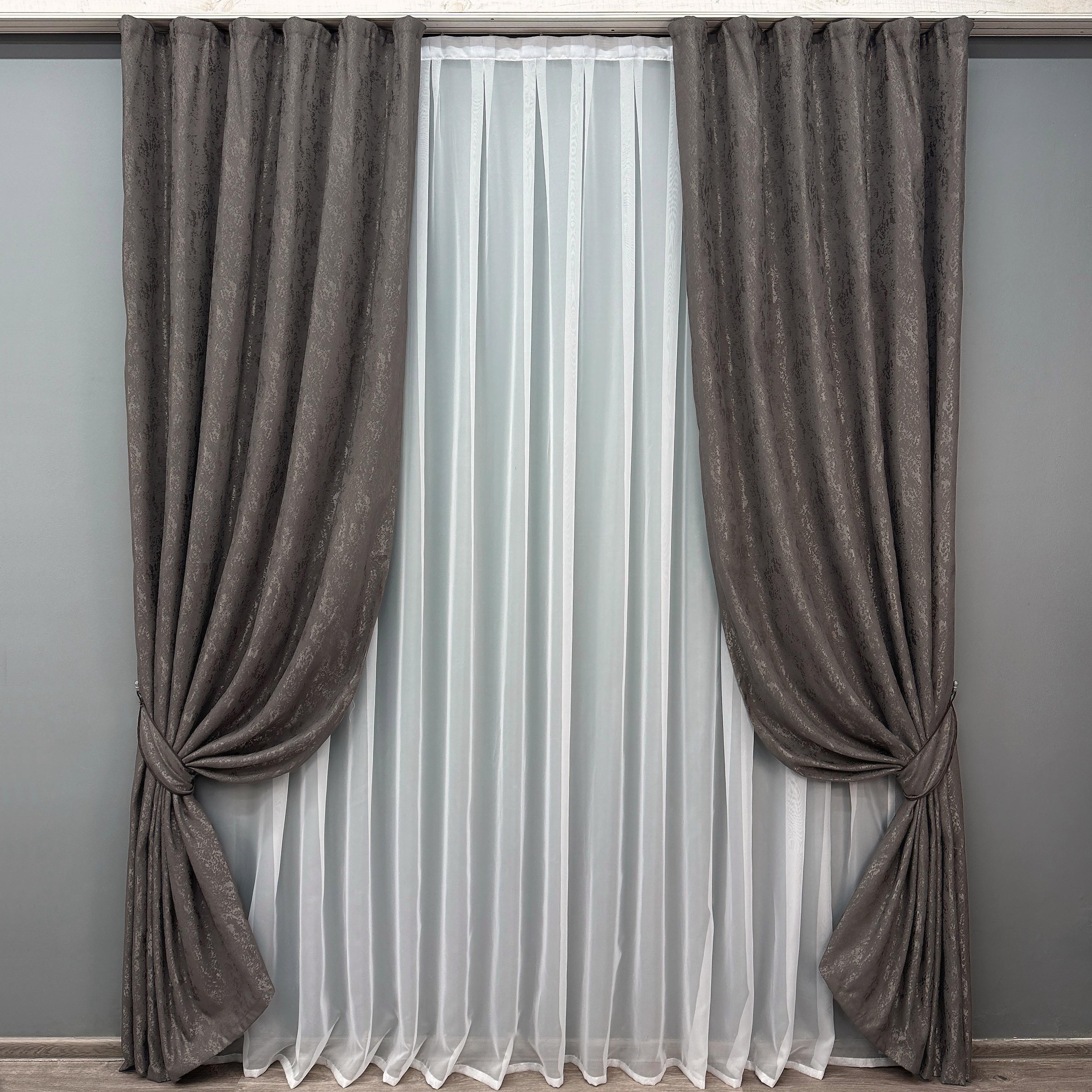 Комплект готовых штор VR-Textil Лен мрамор Pavliani № 1288ш 150х270 см 2 шт. Темное какао (33-0137)