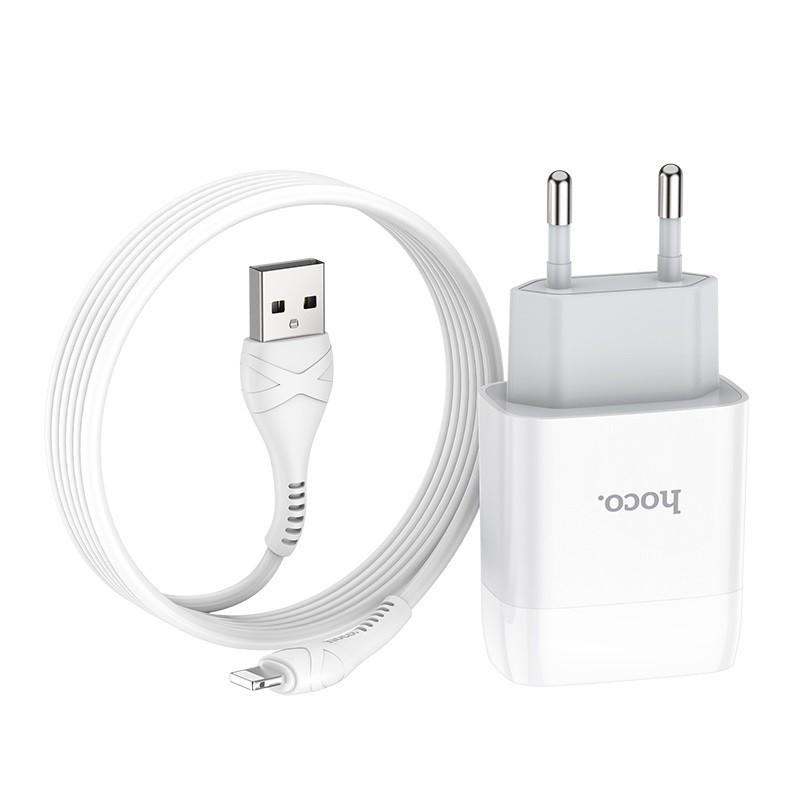 Зарядний пристрій мережевий Hoco C72A із кабелем Lightning Glorious Single Port Charger 1USB 2.1A White (586369)