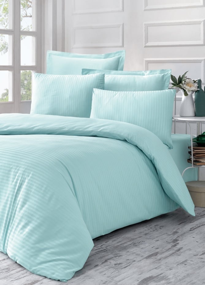 Комплект постельного белья Victoria Stripe Sateen Line 200х220 см/50х70 см 2 шт./70х70 см 2 шт. Мятный