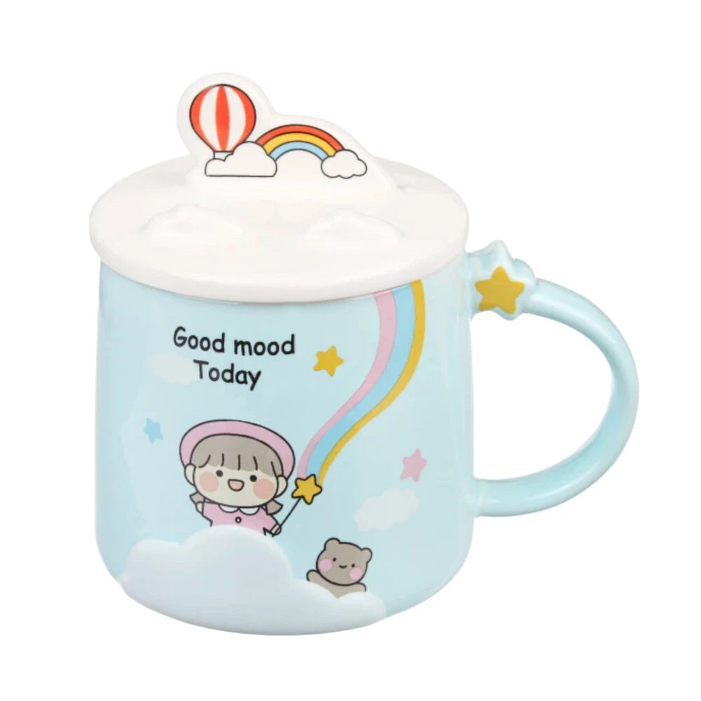 Чашка з кришкою та ложкою Stenson Good Today TD00516 400 мл Блакитний