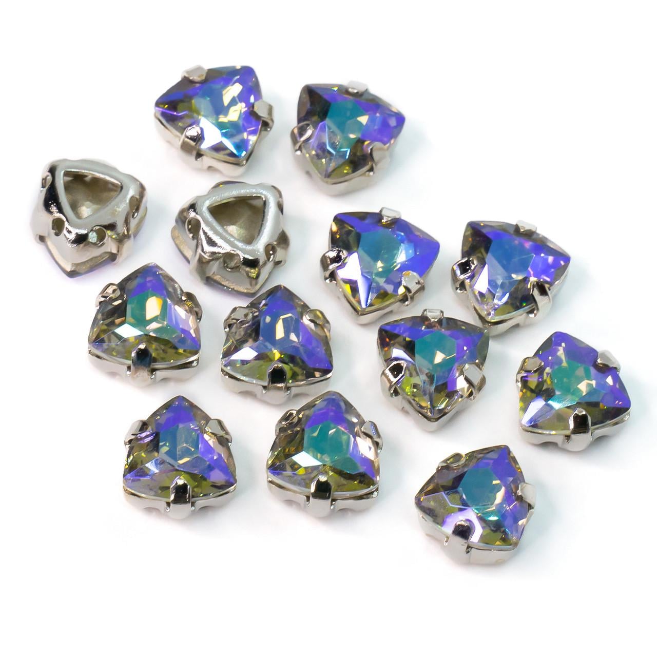 Стразы стекло К9 в цапах треугольник 7 мм АВ 4 шт. Зеленый (СЦ07022)