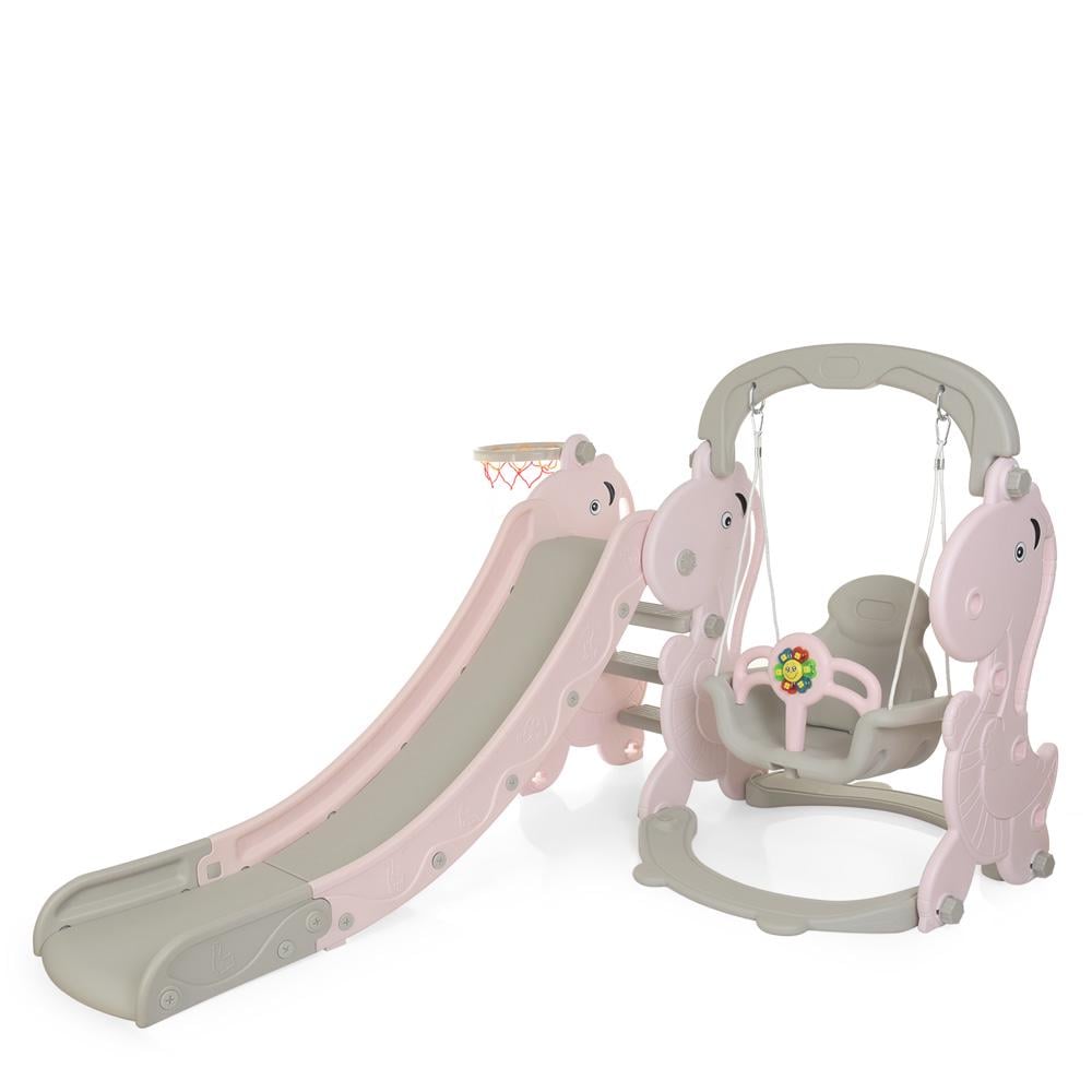 Детская горка-качалка Bambi YG2020-2-8 с баскетбольным кольцом Розовый (31443193)